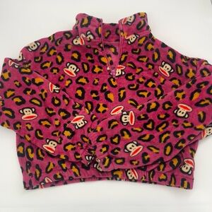 Paul Frank Juniors Pink Leopard Print Quarter Zip Fleece with Monkey Motif